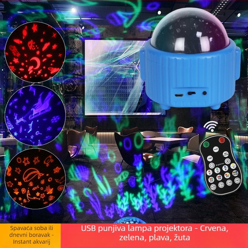 Plamenični ocean projektor s zvjezdanim nebom – božićna i Halloween atmosfera, dječja noćna svjetiljka, USB napajanje, ugrađena baterija, Bluetooth, daljinski