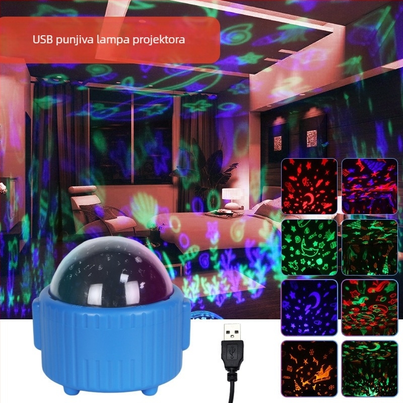 Plamenični ocean projektor s zvjezdanim nebom – božićna i Halloween atmosfera, dječja noćna svjetiljka, USB napajanje, ugrađena baterija, Bluetooth, daljinski