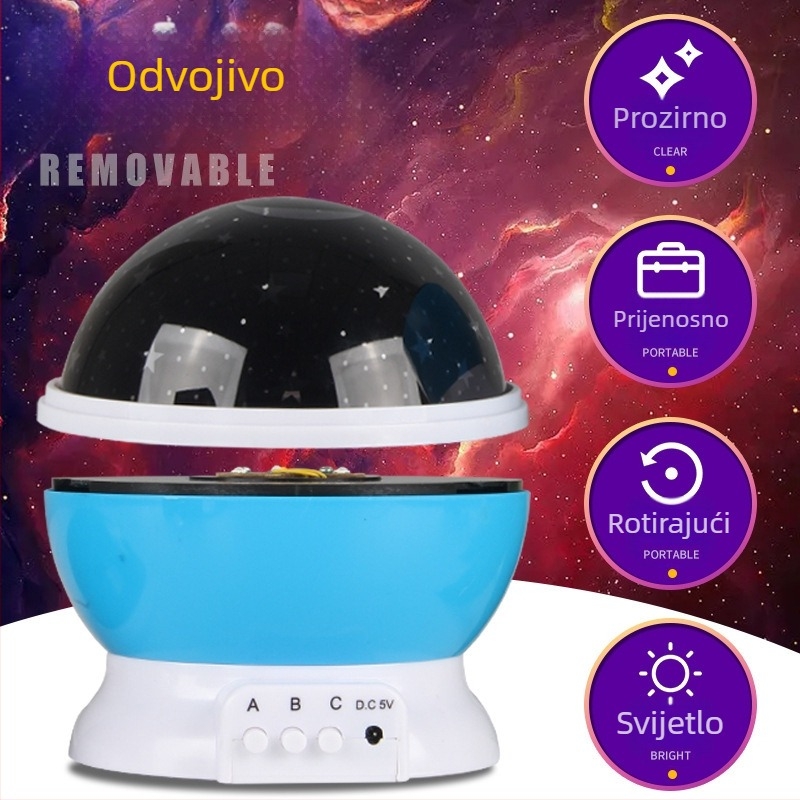 Romantična noćna lampa s projekcijom zvjezdanog neba, rotirajuće zvjezdano nebo za dječju sobu
