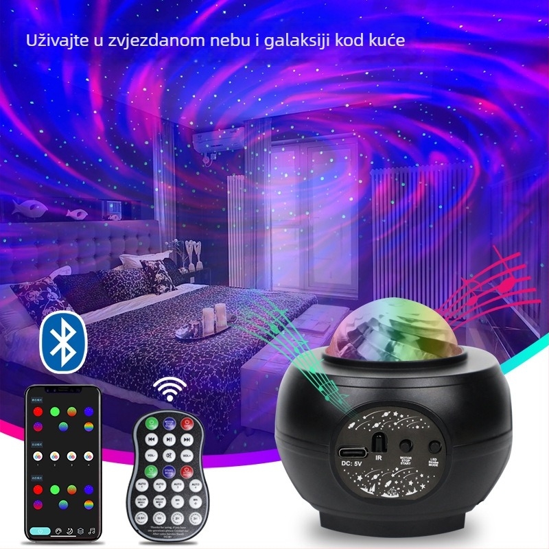 Mini noćna lampica s projekcijom zvjezdadanog neba i Bluetooth zvučnikom, USB napajanje, upravljanje putem aplikacije