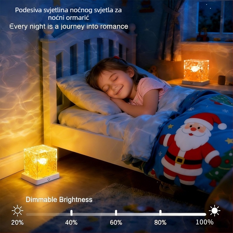 Okretno noćno svjetlo s vodnim valovima, kreativna noćna stolna lampa s plamenom atmosferom, romantični poklon, projekcija zvjezdanog neba