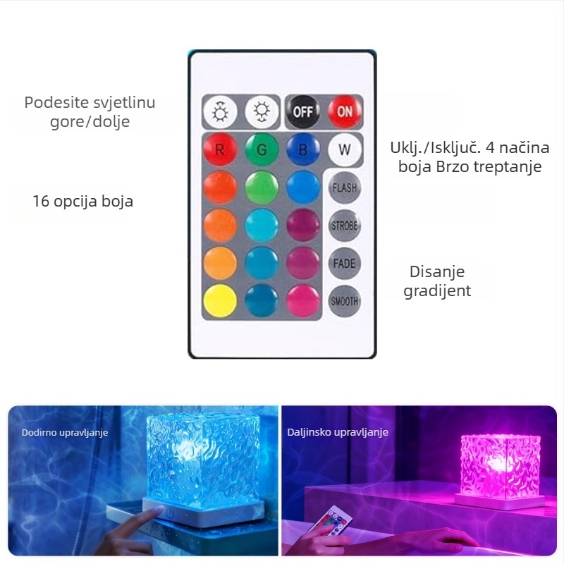 Okretno noćno svjetlo s vodnim valovima, kreativna noćna stolna lampa s plamenom atmosferom, romantični poklon, projekcija zvjezdanog neba