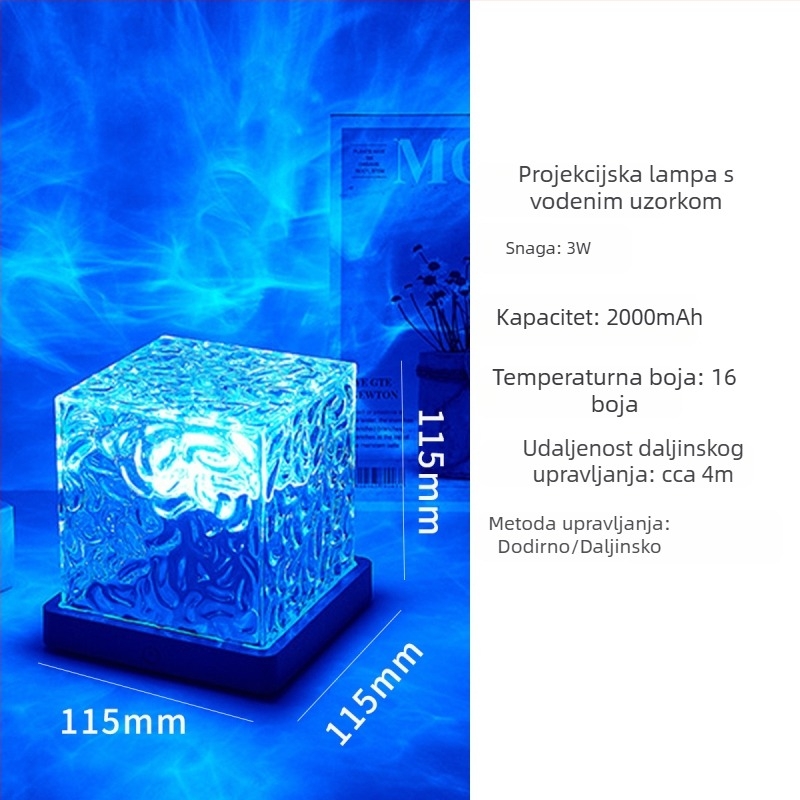 Okretno noćno svjetlo s vodnim valovima, kreativna noćna stolna lampa s plamenom atmosferom, romantični poklon, projekcija zvjezdanog neba
