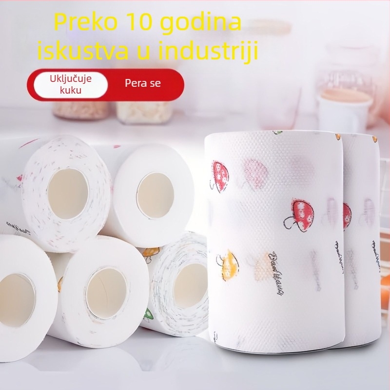 Jednokratna kuhinjska krpa za čišćenje, debela, periva, s printom, dvostruka namjena za suho i mokro čišćenje, bez vlakana