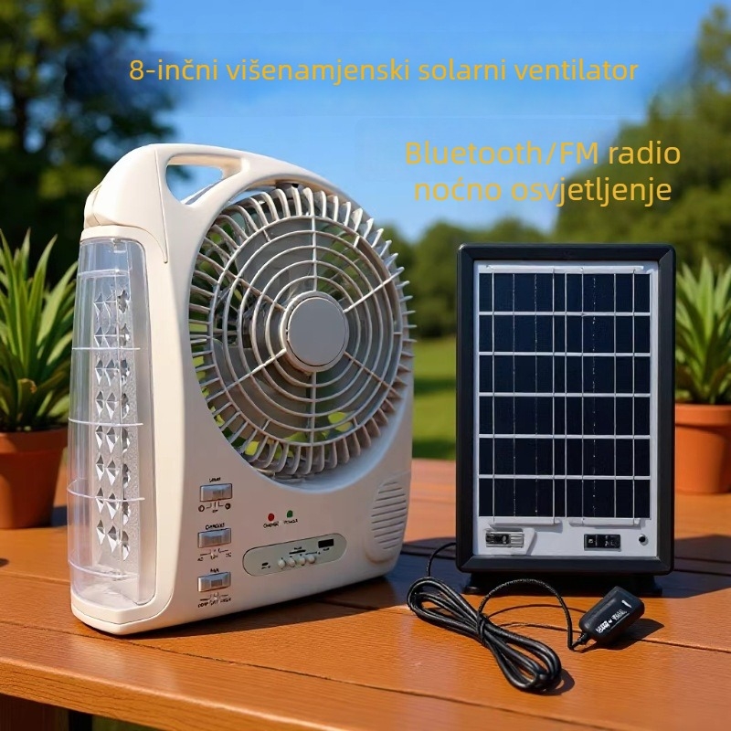 Solarni ventilator s LED rasvjetom i Bluetoothom za vanjsku rasvjetu