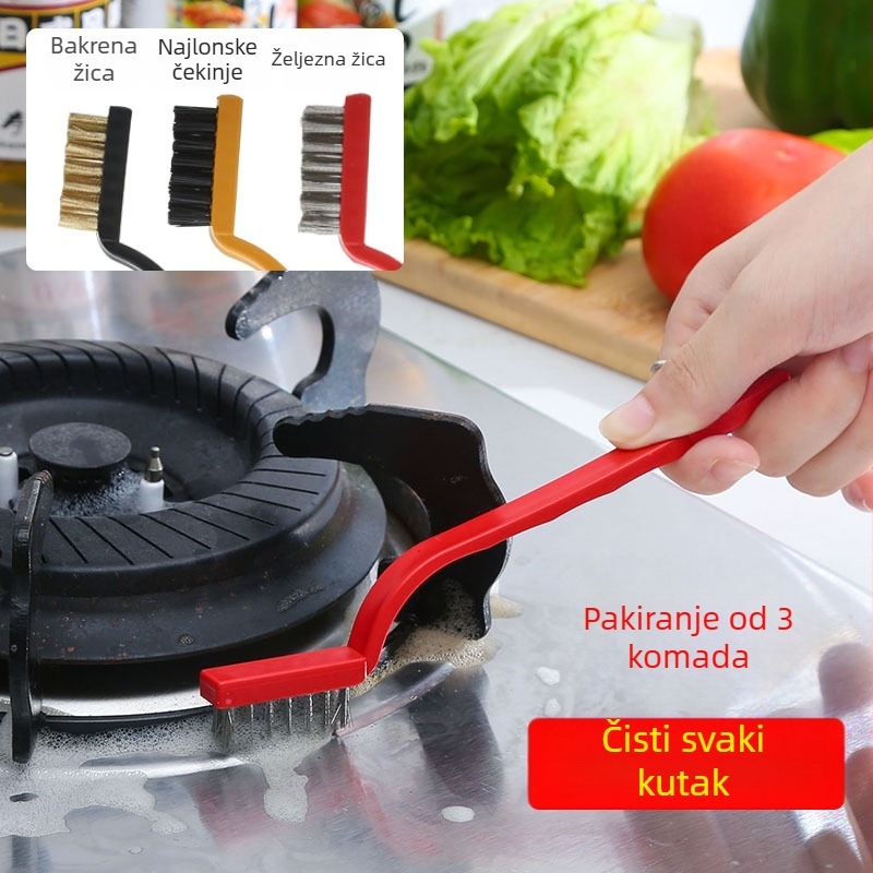 Set od 3 četkica za čišćenje plinske ploče – četka za prostore i četka s čeličnom žicom, kućna upotreba