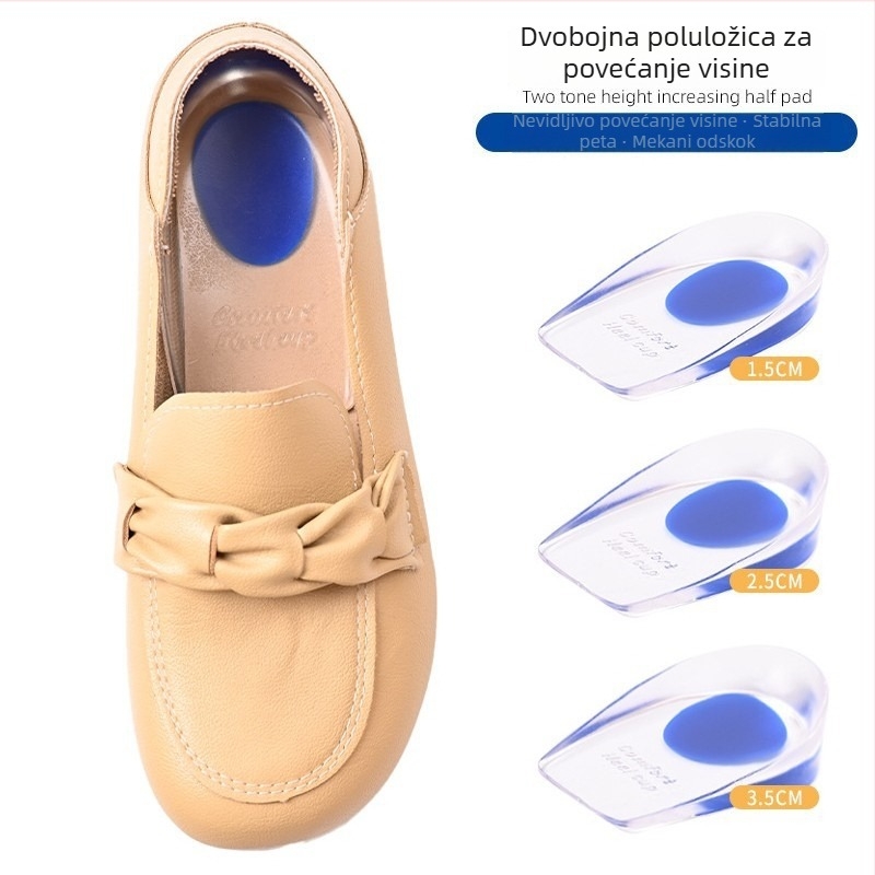 Silikonske podloške za petu, nevidljive unutarnje podizne uloške, sportske tlmične uloške za petu za muškarce i žene, ženska pola veličine