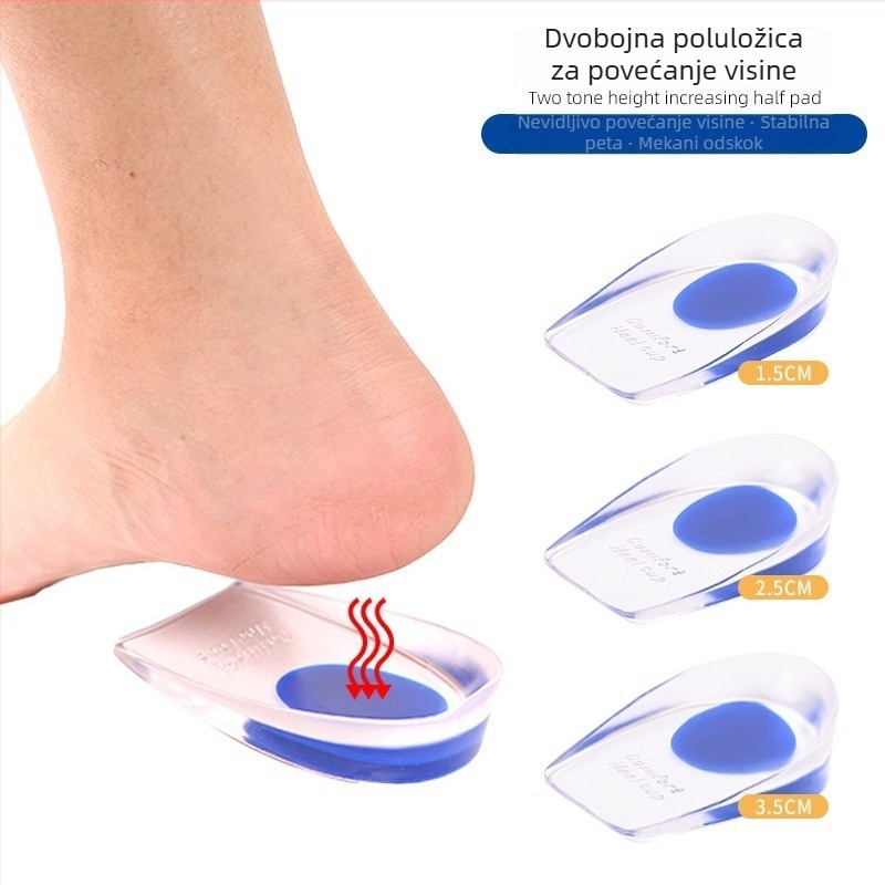 Silikonske podloške za petu, nevidljive unutarnje podizne uloške, sportske tlmične uloške za petu za muškarce i žene, ženska pola veličine