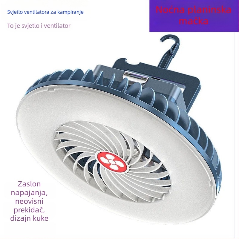 LED kamping ventilator i svjetlo sa stalkom, solarno napajanje, vanjsko osvjetljenje