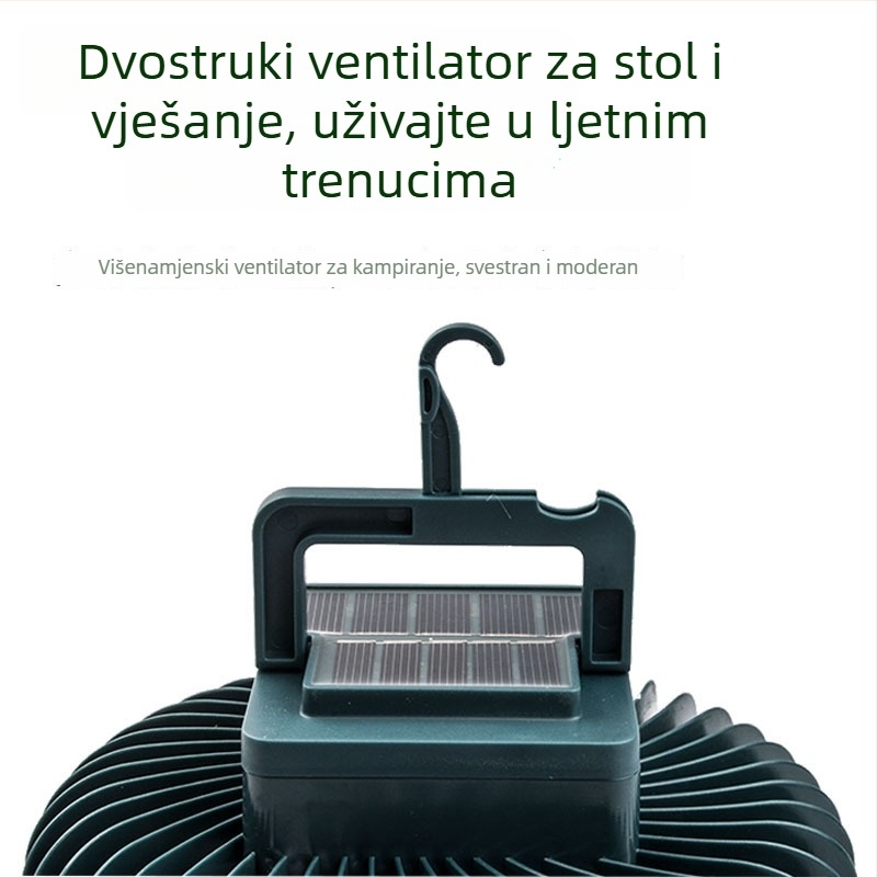 LED kamping ventilator i svjetlo sa stalkom, solarno napajanje, vanjsko osvjetljenje