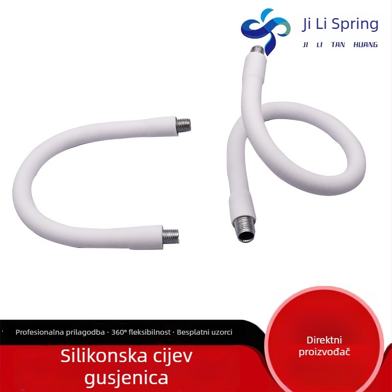 Gooseneck cijev za stolnu lampu, bijela silikon-metalna cijev, promjer 8–10 mm, vanjski navoj M6/M8