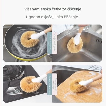 Dugačak držač od kokosovih vlakana za pranje lonaca i posuđa – kuhinjska četka koja ne grebe posuđe