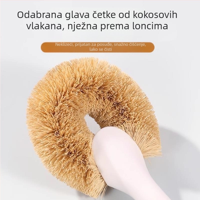 Dugačak držač od kokosovih vlakana za pranje lonaca i posuđa – kuhinjska četka koja ne grebe posuđe