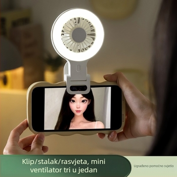 Mini USB klips ventilator s ugrađenom rasvjetom za selfie i bazom – za kućnu i vanjsku upotrebu