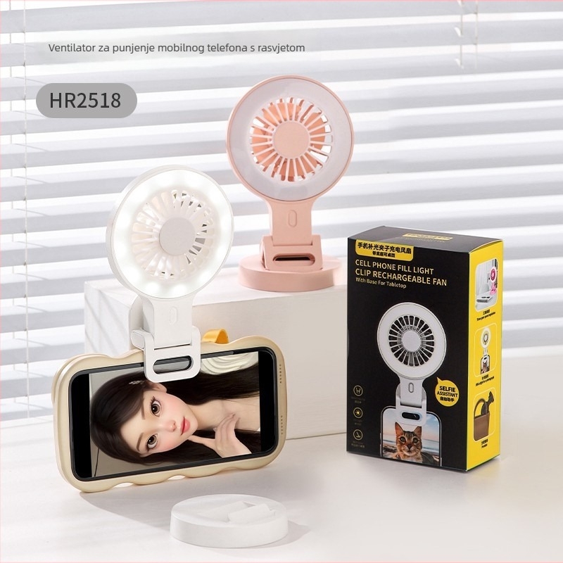 Mini USB klips ventilator s ugrađenom rasvjetom za selfie i bazom – za kućnu i vanjsku upotrebu