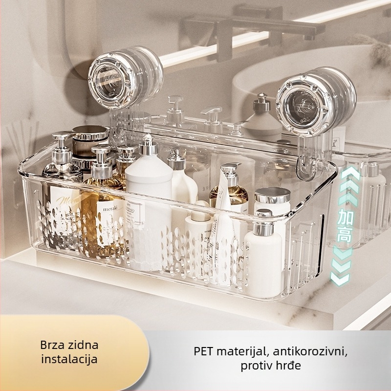 Zidni organizator kupaonice s usisnim čašicama, kozmetički organizator uz umivaonik, industrijskog dizajna