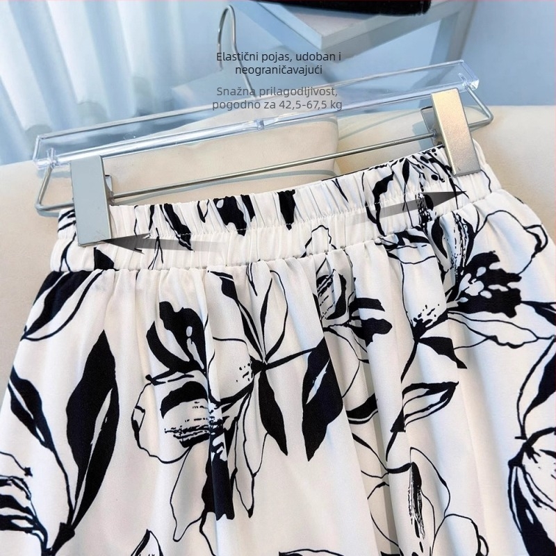 Ženska acetatna suknja s floralnim printom, lagani ljetni model, plisirana A-linijska suknja u stilu kišobrana