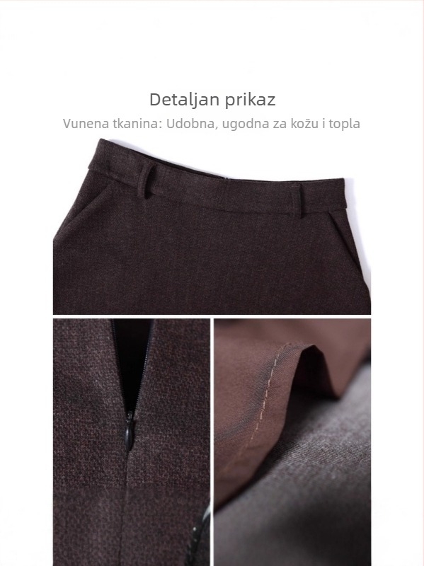 Smeđa ženska casual suknja, visoki pojas, A-linija kišobran suknja, srednje duljine, plisirana.