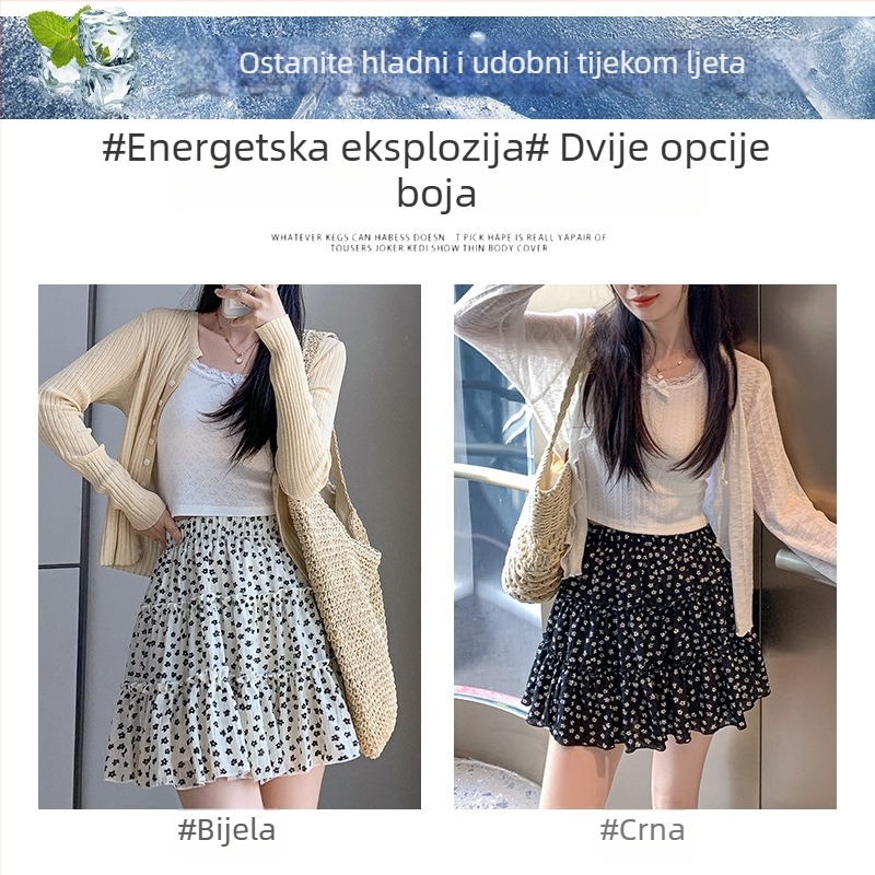 Kratka suknja s visokim strukom i cvjetnim uzorkom, A-kroj, za niski rast, ljeto 2025