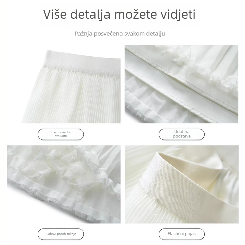 MIDI suknja s mrežastim panelima u boji breskve, vizualno laskajući siluetu za žene