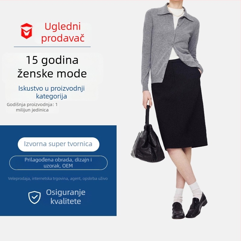 Prilagođena ravna midi suknja od finog vunenog materijala, sa stražnjim prorezom