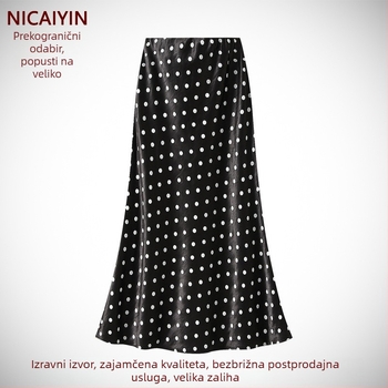 Suknja s točkicama, visokim pojasom, A-linija, srednje duljine, elegantna i laskava silueta