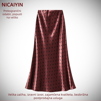 Suknja s točkicama, visokim pojasom, A-linija, srednje duljine, elegantna i laskava silueta