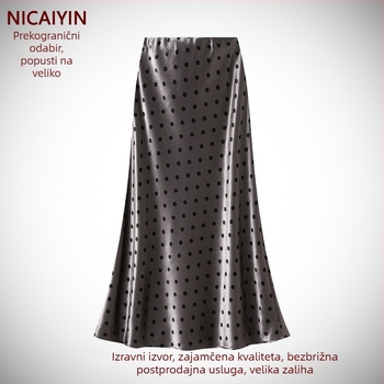 Suknja s točkicama, visokim pojasom, A-linija, srednje duljine, elegantna i laskava silueta