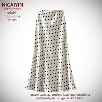 Suknja s točkicama, visokim pojasom, A-linija, srednje duljine, elegantna i laskava silueta