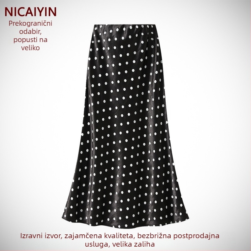 Suknja s točkicama, visokim pojasom, A-linija, srednje duljine, elegantna i laskava silueta