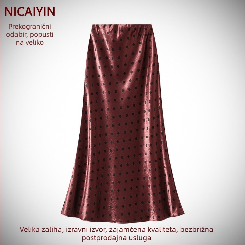 Suknja s točkicama, visokim pojasom, A-linija, srednje duljine, elegantna i laskava silueta
