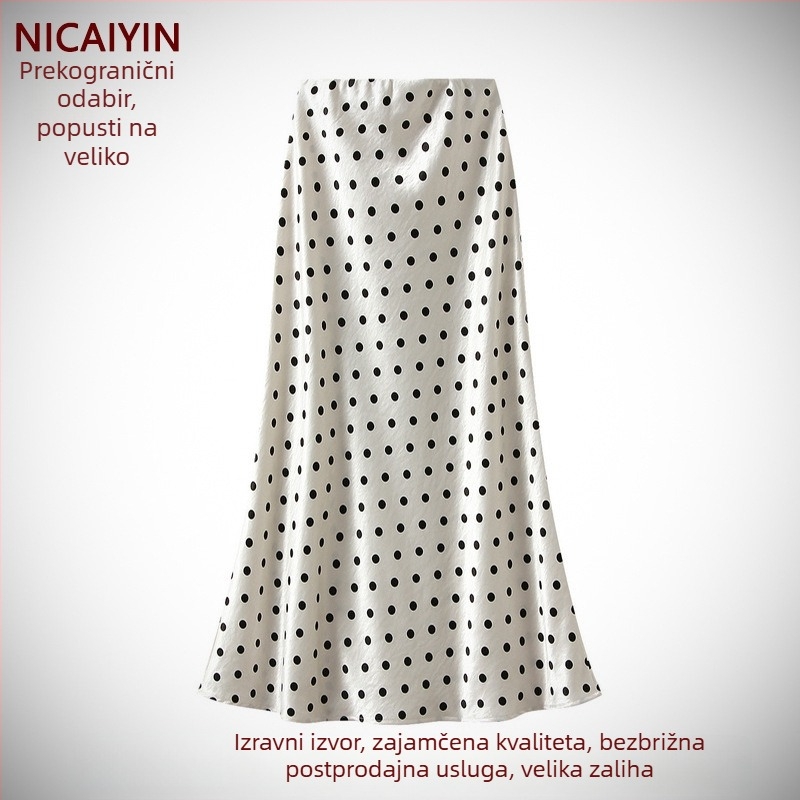 Suknja s točkicama, visokim pojasom, A-linija, srednje duljine, elegantna i laskava silueta
