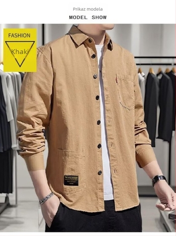 Muška proljetno-jesenska radna košulja kardigan s dugim rukavima, japanski retro stil, casual poslovni izgled