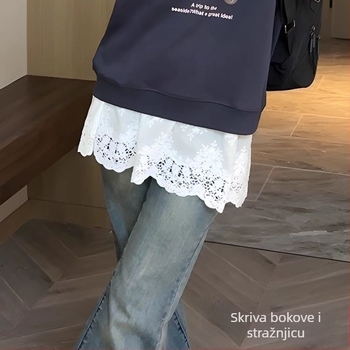 Ženska čipkasta podstavna suknja za jesen/zimu, vitak kroj, elastični pojas, slojeviti dizajn, duljina 35 cm