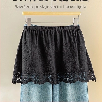Ženska čipkasta podstavna suknja za jesen/zimu, vitak kroj, elastični pojas, slojeviti dizajn, duljina 35 cm