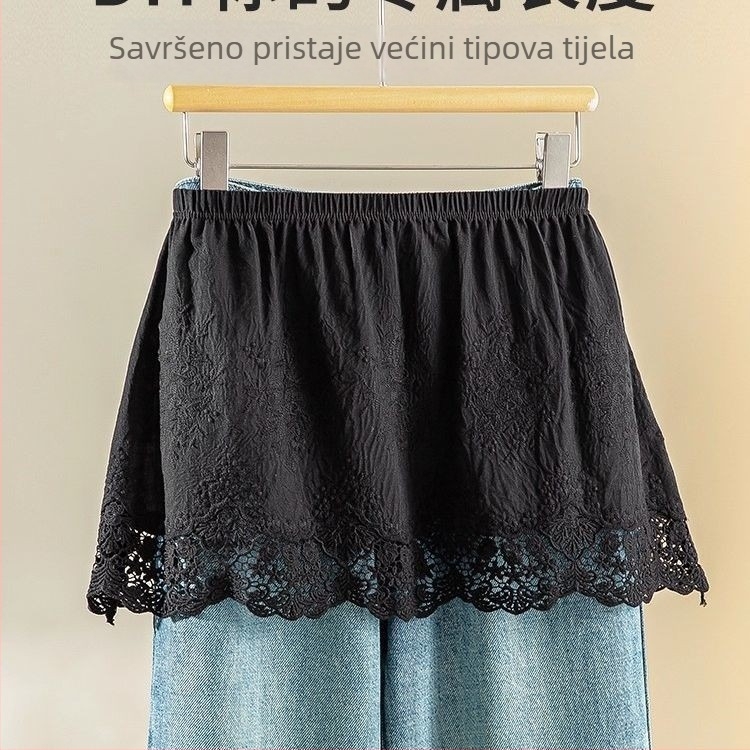 Ženska čipkasta podstavna suknja za jesen/zimu, vitak kroj, elastični pojas, slojeviti dizajn, duljina 35 cm