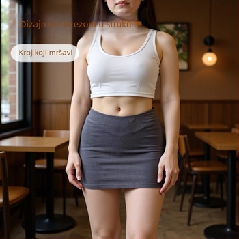 Mini suknja s niskim V strukom, uski kroj, hip-hugging, casual i svestran stil