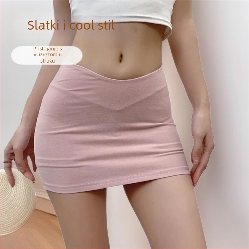 Mini suknja s niskim V strukom, uski kroj, hip-hugging, casual i svestran stil