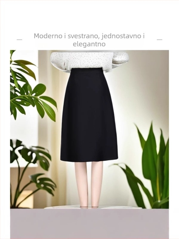 Zimska A-linijska midi suknja s elastikom na struku, ravni kroj, jednostavan, umjetnički retro stil