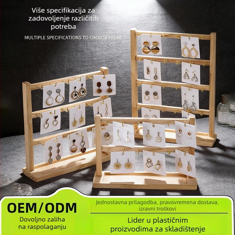 Drveni stalak za naušnice s kukicama – minimalistički četverostruki 3D izložbeni stalak za nakit (narukvice, prsteni i ogrlice)
