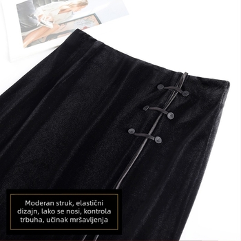 Velur midi suknja u kineskom stilu, elegantan kroj s visokim strukom i bočnim prorezom