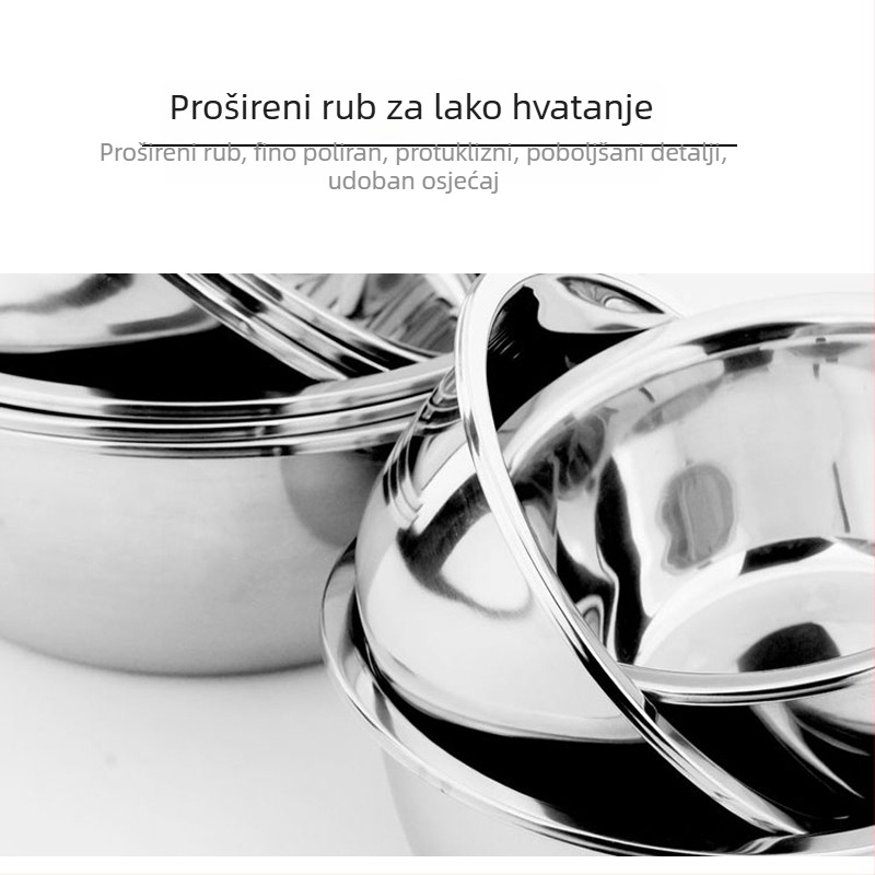 Nehrđajući čelična okrugla posuda za miješanje s debelim stijenkama, duboka posuda, idealna za pečenje, mućenje jaja i pranje voća i povrća.