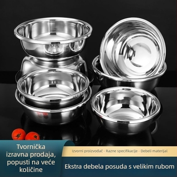 Izuzetno debela posuda od nehrđajućeg čelika sa širokim rubom, višenamjenska zdjela za juhu, pranje povrća i pranje lica; pogodna za lasersko graviranje