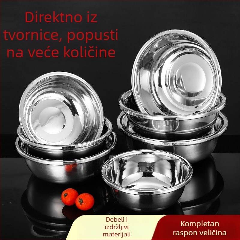 Izuzetno debela posuda od nehrđajućeg čelika sa širokim rubom, višenamjenska zdjela za juhu, pranje povrća i pranje lica; pogodna za lasersko graviranje
