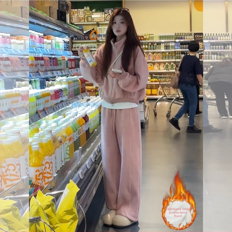 Ženski set u korejskom stilu za jaku zimu – hoodie i hlače s fleksom