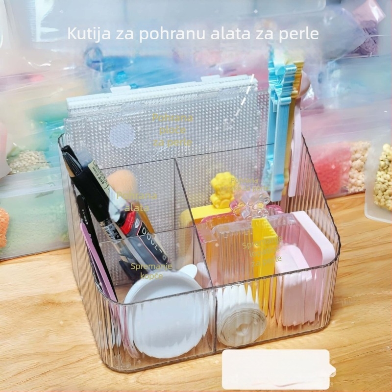 Kutija za alate za perle, prozirna, velika kapaciteta, uključuje žlicu za perle, olovku za perle, iglu za perle i ploču za perle, stalak s 52 klinova