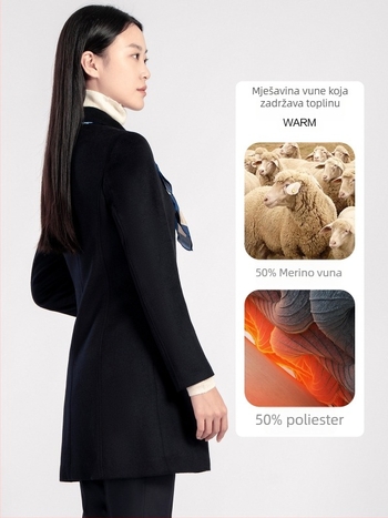 Ženski zimski kaput od kašmira i vune, dugi kroj, poslovni stil, premium vuneni kaput.