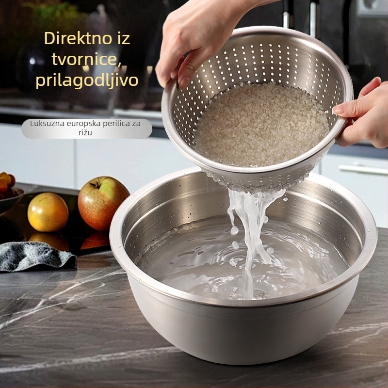 Nerđajući čelični odvodni koš, cjedilo za ispiranje riže, debeli kuhinjski posuda za pranje povrća i voća