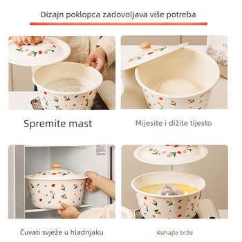 Emajlirani spremnik za loj s keramičkom kuhinjskom zdjelom, spremnik za ulje pogodna za hranu, čili ulje, kutija za luk, češnjak i đumbir