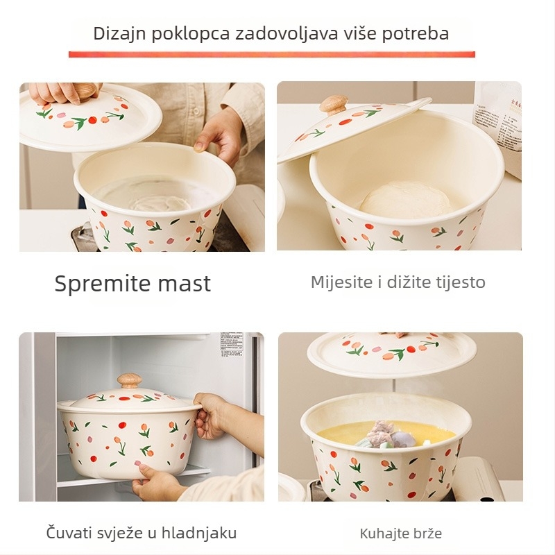 Emajlirani spremnik za loj s keramičkom kuhinjskom zdjelom, spremnik za ulje pogodna za hranu, čili ulje, kutija za luk, češnjak i đumbir